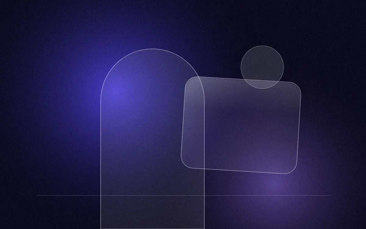 Abstract violet composition with an arch and glass shapes